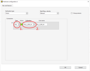 Vision hardware settings dialog